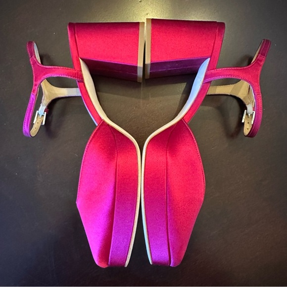 NIB Reformation Marisol Platform Heel 8.5 Rhubarb Magenta Fuschia Satin - Picture 5 of 11